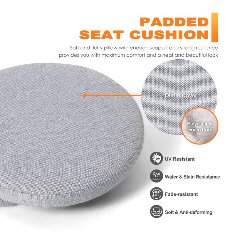 Outdoor 2-Pack 15 Inch x 1.4 Inch Gray Round Chair Seat Cushions with Straps