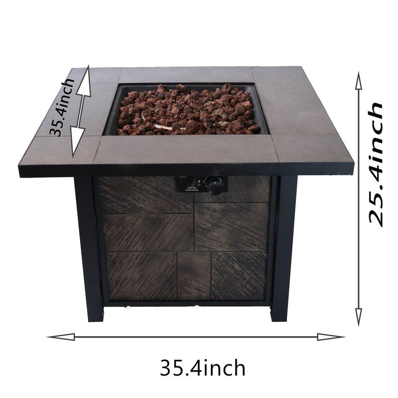 35 in. W x 35 in. D x 25 in. H Square Propane Burning Outdoor Fire Pit Table in Stone Gray