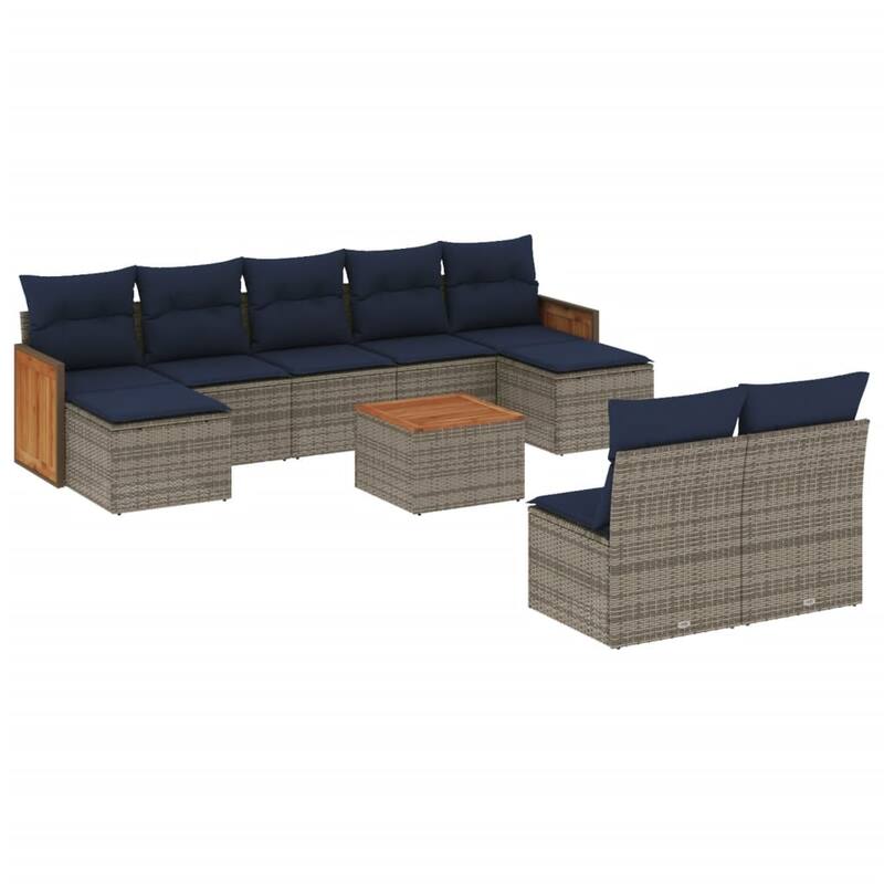 vidaXL 9/10 Piece Patio Sofa Set with Cushions Black/Gray Poly Rattan - 21.7 x 24.4 x 27.2