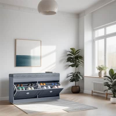 Modern Shoe Rack Bench with Drawers and Adjustable Shelf - N/A