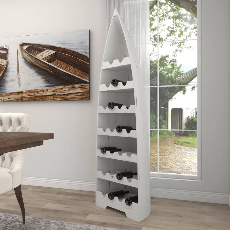 White Wood 25 Bottle Boat Storage Standing Wine Rack