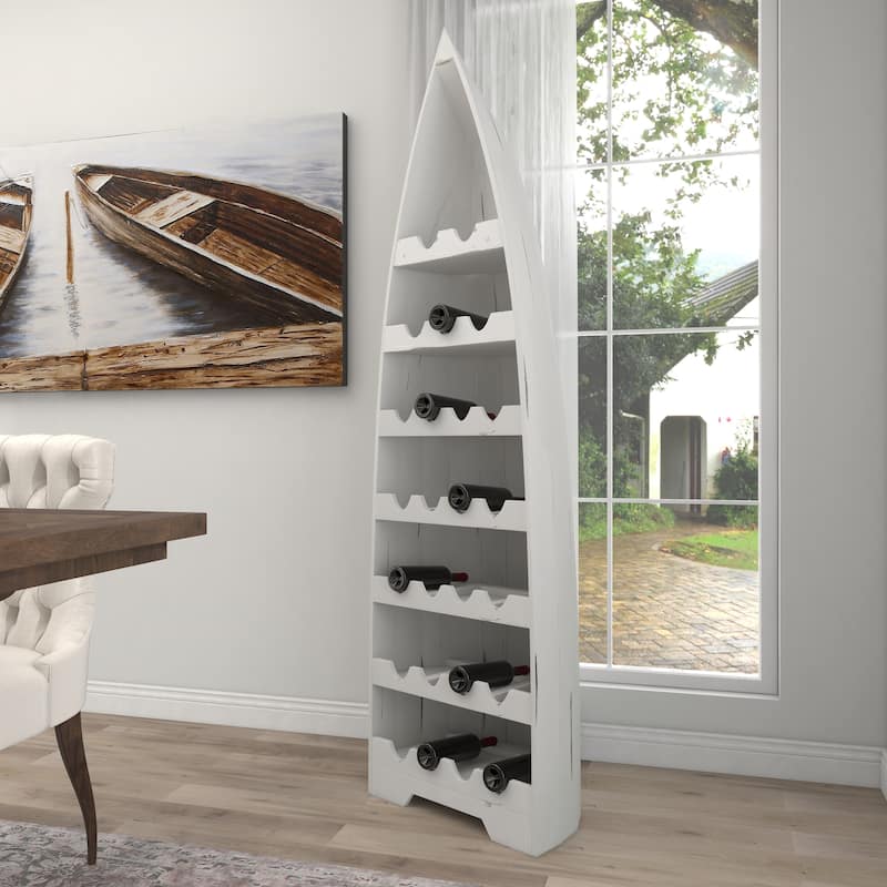 Wood Boat 25 Bottle Standing Wine Rack - White - Roche River Decor