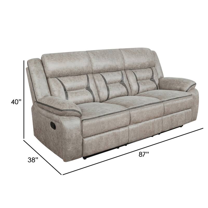 Tye 87 Inch Glider Manual Recliner Sofa, Cool Gel Foam, Taupe Faux Leather