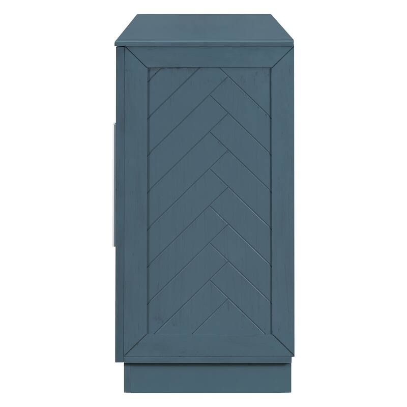 Wooden Sideboard with 4 Doors, Coffee Bar Cabinet with Adjustable Shelves, Storage Cabinet with Silver Handles