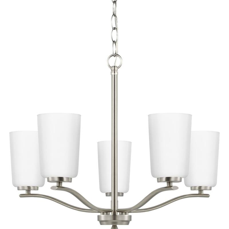 Adley Collection Five-Light Brushed Nickel Etched White Opal Glass New Traditional Chandelier - 22.87 in x 22.87 in x 17.25 in