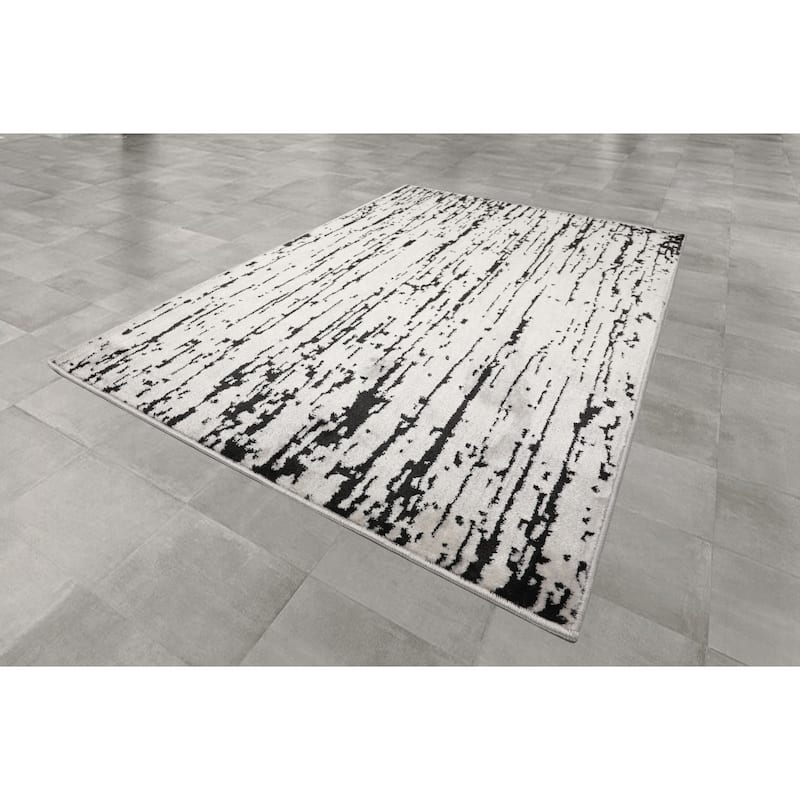 Gray Polypropylene Lisette Modern Oriental Area Rug