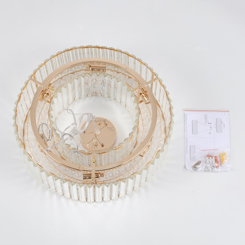 19.69 in. 6-Light Farmhouse Semi Flush Mount Chandelier, Crystal Chandelier, Drum Chandelier for Dining Room Living Room Kitchen