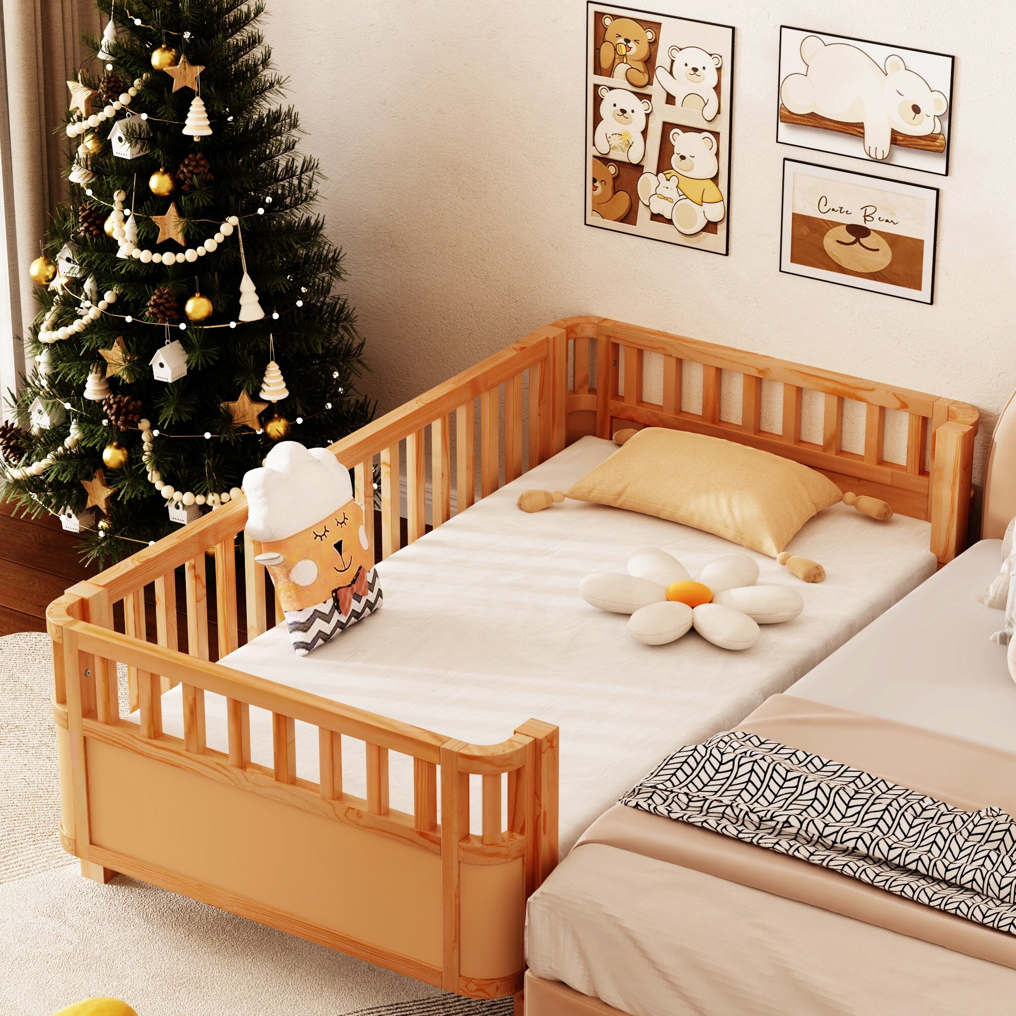 Low Platform Bed with Slats Support, Montessori Bed Frame, Daybed with Detachable Side Rails