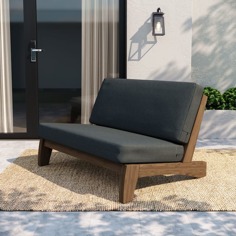 Outdoor Patio Solid Wood Chairs Loveseat Table Chat Set with Cushion - Loveseat - Dark Grey Loveseat(Whole Cushion)