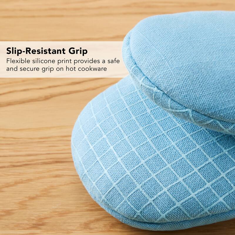 KITCHENAID Gourmet Series Gridlines Mini Oven Mitts 2-Pack Set, Heat Resistant up to 600°F, Soft Silicone Grip, Magnetic Cuff