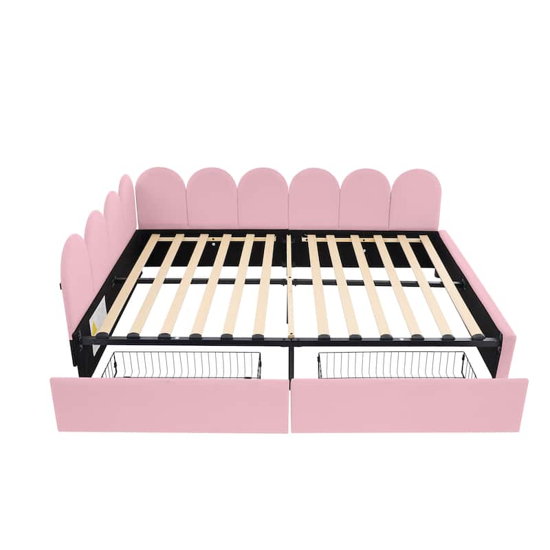 Twin/Full Size Daybed,Velvet Upholstered Sofa Bed with 2 Drawers