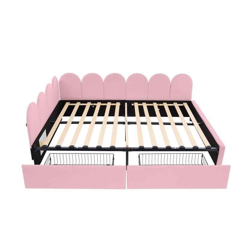 Velvet Upholstered Daybed with 2 Drawers and Soft Fabric Headboard for Bedroom