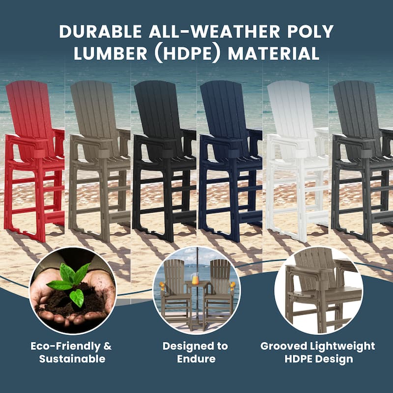 Polytrends Coastline Outdoor Poly Bar Chair Set with Connecting Tray & Cup Holder
