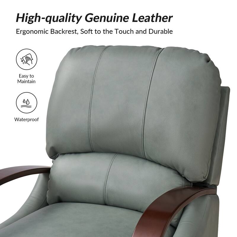 Alex Mid-century Modern Cigar Genuine Leather Manual Recliner with Wooden Curved Arms, Set of 2