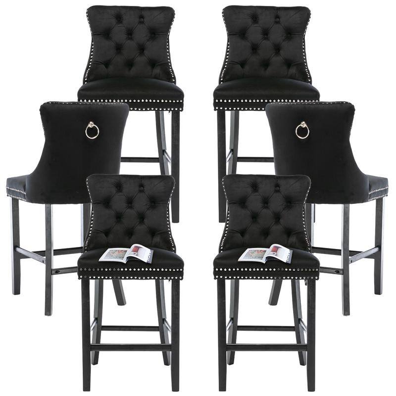 Contemporary Upholstered Velvet Barstools with Button Tufted Set of 6