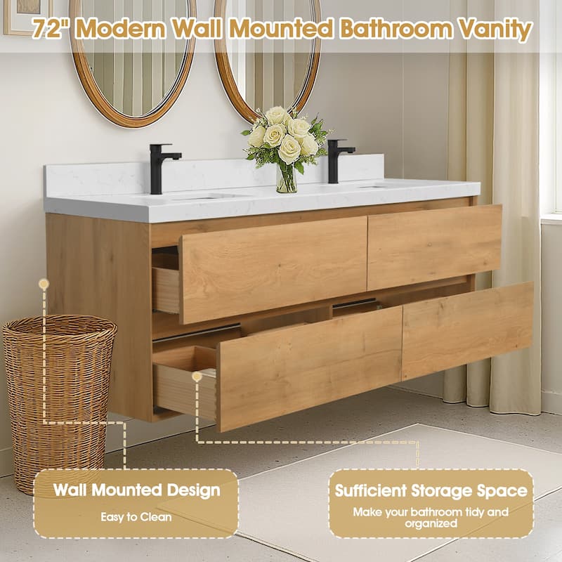 Sylphar 72 in. Toffee Oak Bath Vanity with Undermount Sink, 3 Top Options