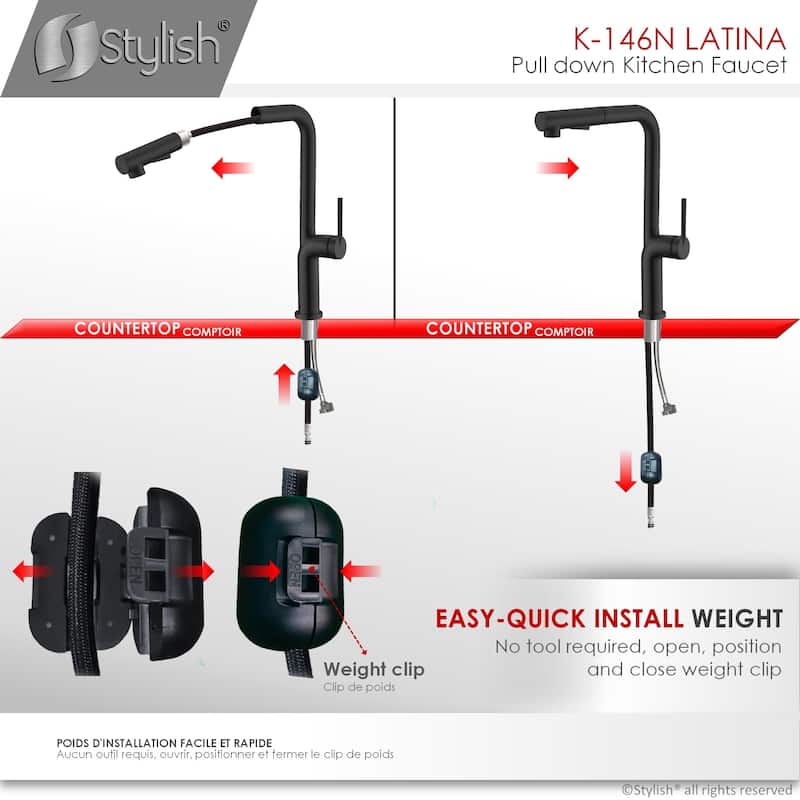 STYLISH Kitchen Sink Faucet Single Handle Pull Down Dual Mode in Stainless Steel