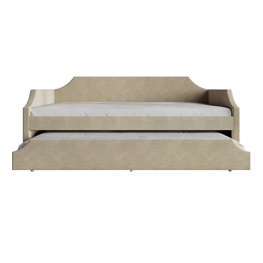CraftPorch Elegance Linen Upholstered Twin Size Daybed with Trundle