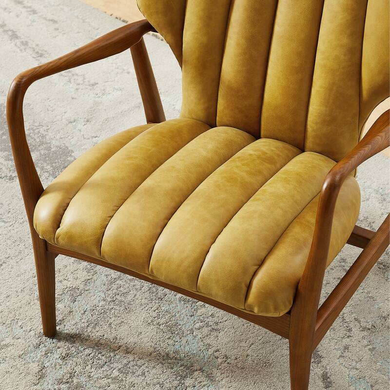 Art Leon Genuine Leather and Ash Wood Accent Chair