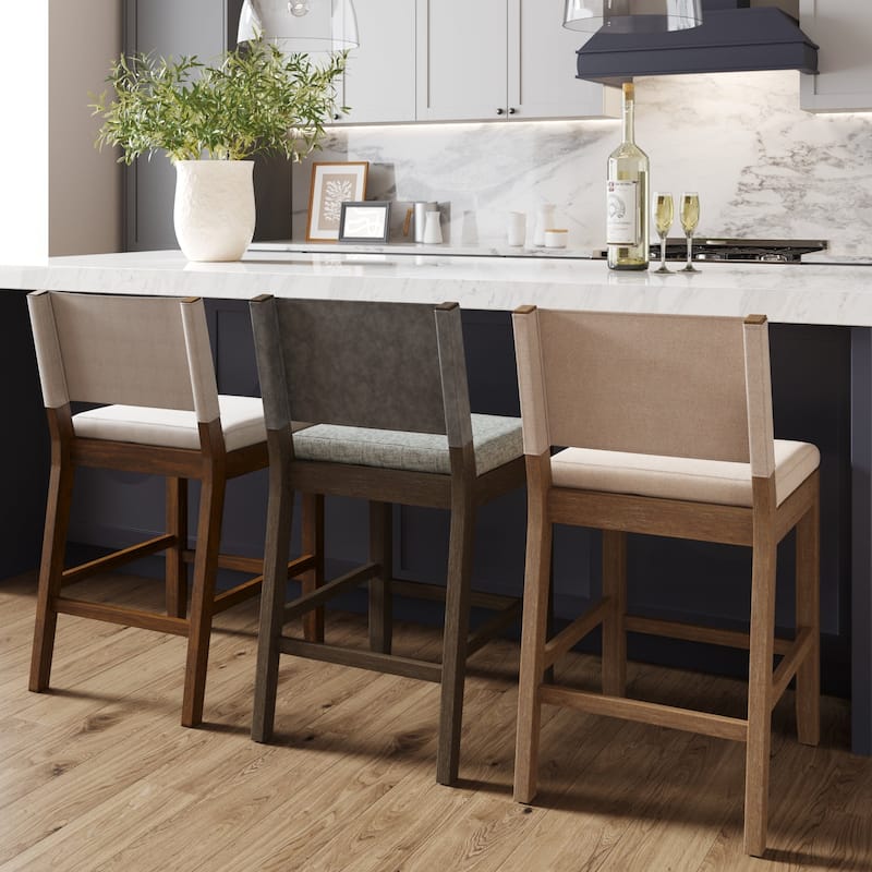 Nathan James Linus Modern Upholstered Bar Stool with Back and Solid Rubberwood Legs