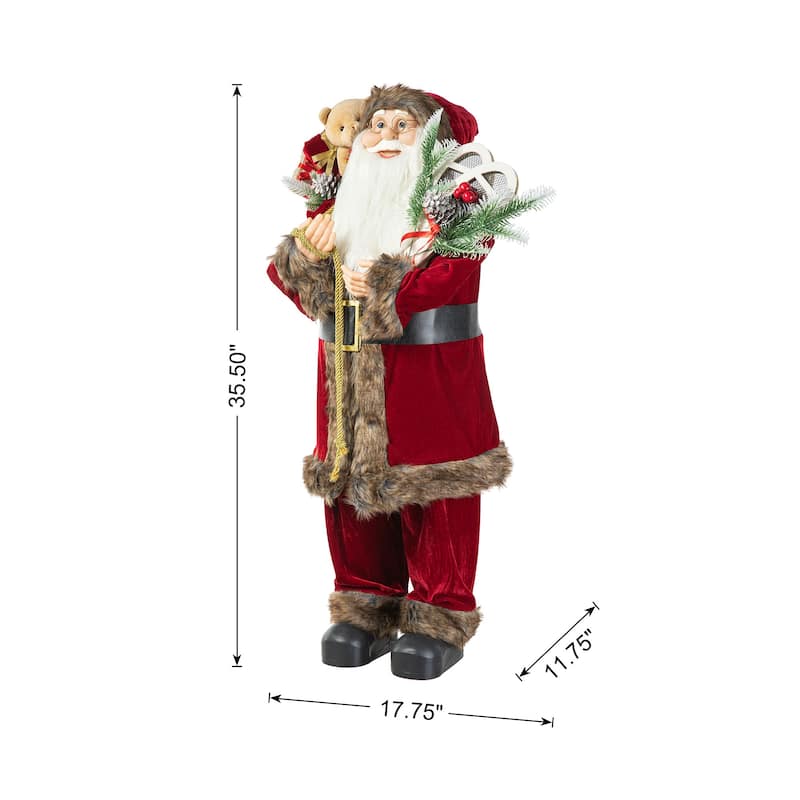 Glitzhome 35"H Oversize Faux Fur Christmas Santa Figurines