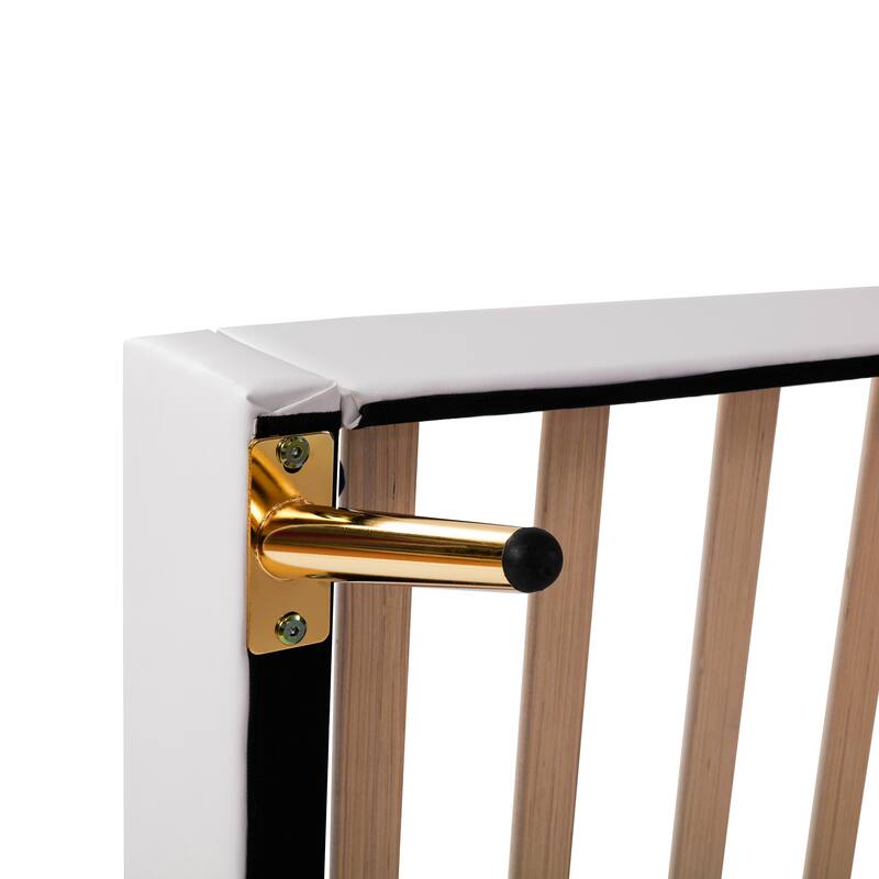 Twin Size LED Upholstered Bed Frame with Crown Headboard, White