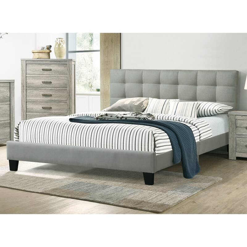 Queen Size Polyfiber Platform Bed with Tufted Headboard and Modern Design