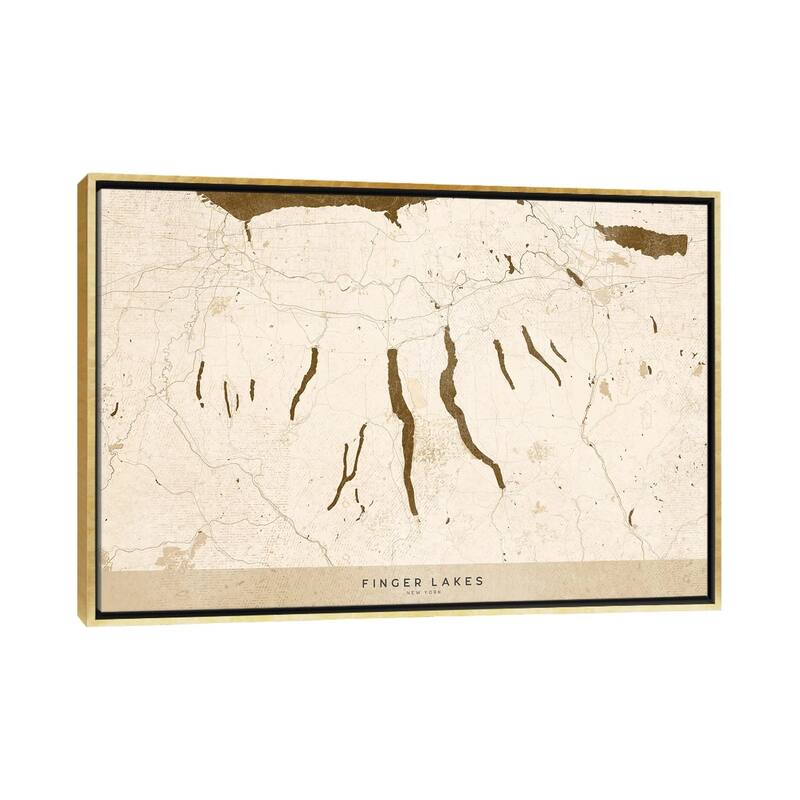 iCanvas "Sepia Vintage Finger Lakes Ny Map" by blursbyai Framed Canvas Print - Gold - 32x48