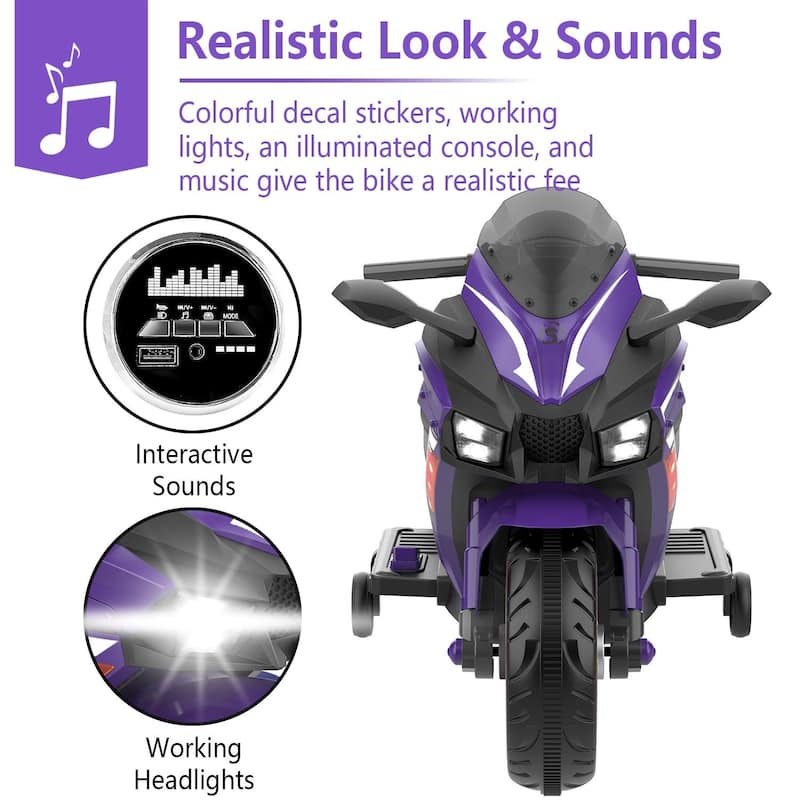 12V Kids Electric Motorcycle for Ages 3-4, 4MPH Max Speed, Bluetooth & USB Music, 90 lb Capacity