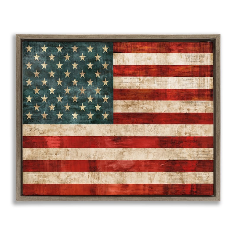 Stupell US American Flag Wood Textured Design Floater Frame - Red - 31 x 25 - Brown
