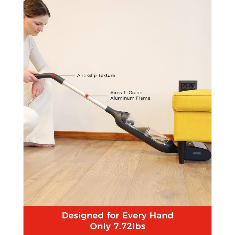 HIZERO F300 Cordless Hard Floor Cleaner, Smart Electric All-in-One Wet Dry Mop with Self-Cleaning, 60min Runtime, No-Suction