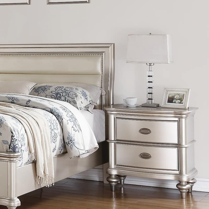 Classic Bedroom Elegant Nightstand 2-Drawers Bed Side Table Plywood