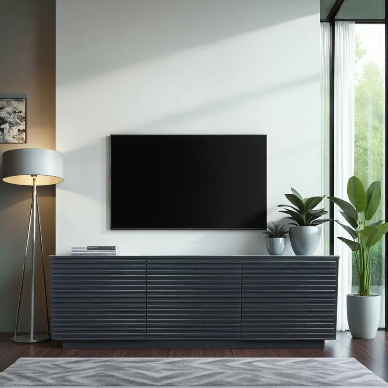 Bridgevine Home Stardust 74 inch Three Door TV Stand for TVs up to 85 inches, No Assembly Required - Black