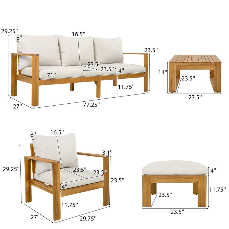 Christopher Knight Home - Oliver 4-Piece Acacia Wood Patio Sectional Sofa Set with Water-Resistant Cushions