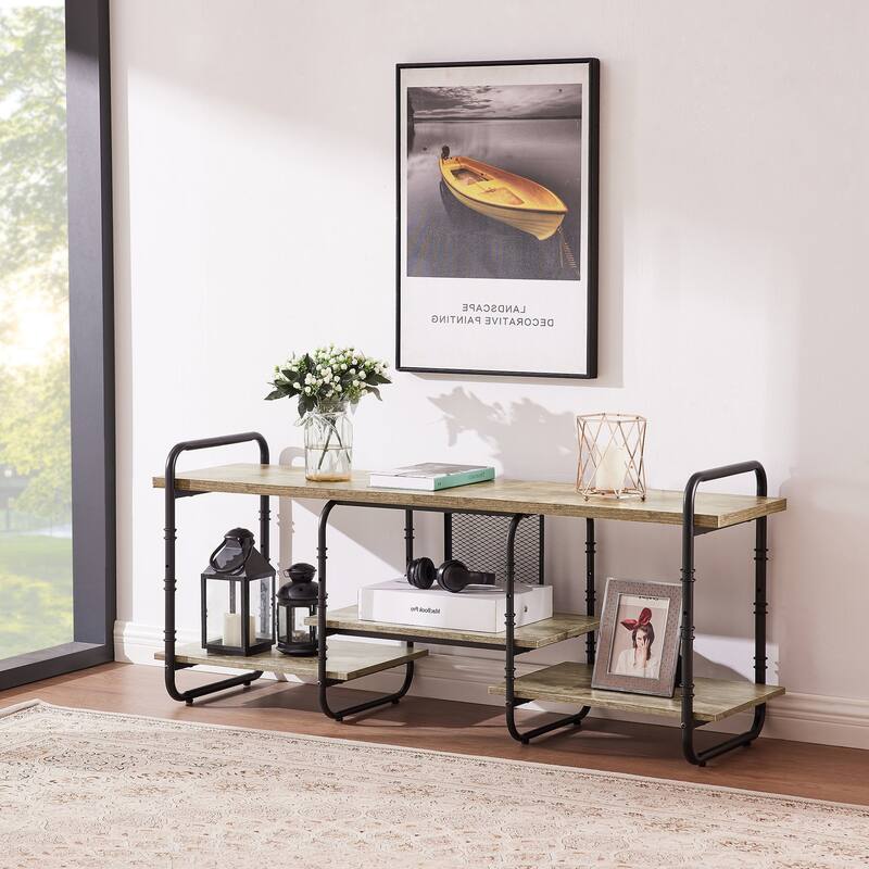 VECELO Industrial TV Stand for TV up to 71 inch,Entertainment Center TV Console Table