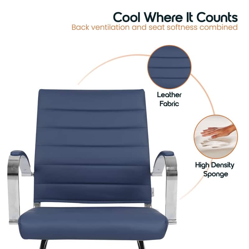 Benmar Series Mid Back Modern Leather Office Executive Desk Chair, Ergonomic Seating with Stainless Steel Sled Base