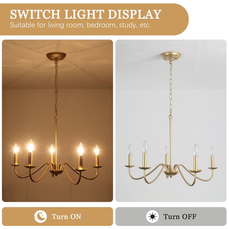 5-Light Rustic Farmhouse Candle Chandelier for Bedroom, Kitchen, Living Room and Foyer