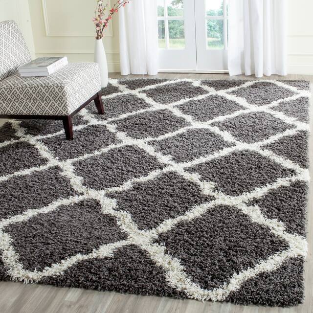 SAFAVIEH Dallas Shag Giusy Trellis 1.5-inch Thick Rug - 11' x 15' - Dark Grey/Ivory