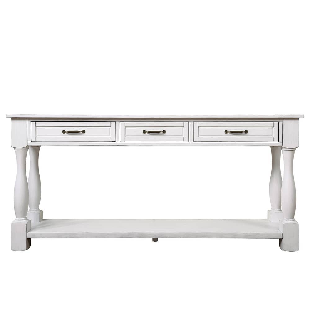 63 Inch Extra Long Console Table with 3 Drawers and Bottom Shelf, Solid Wood Entryway Sofa Table for Hallway, Living Room