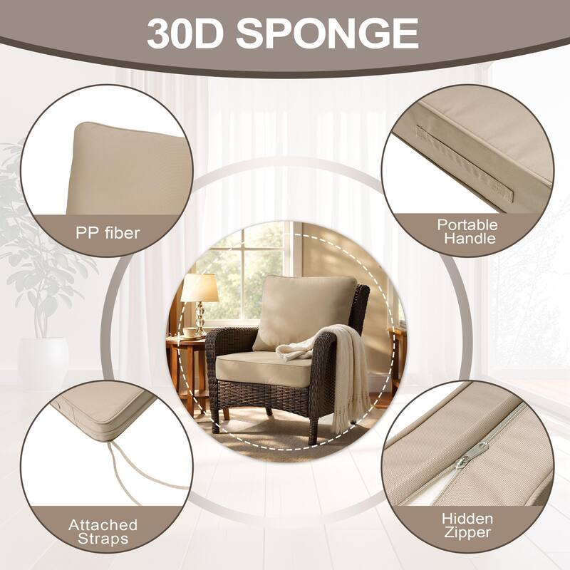 24''Wx24''Dx5.5''in T Outdoor Indoor Patio Premium Fabric Seat Cushions Set (Seat & Back)