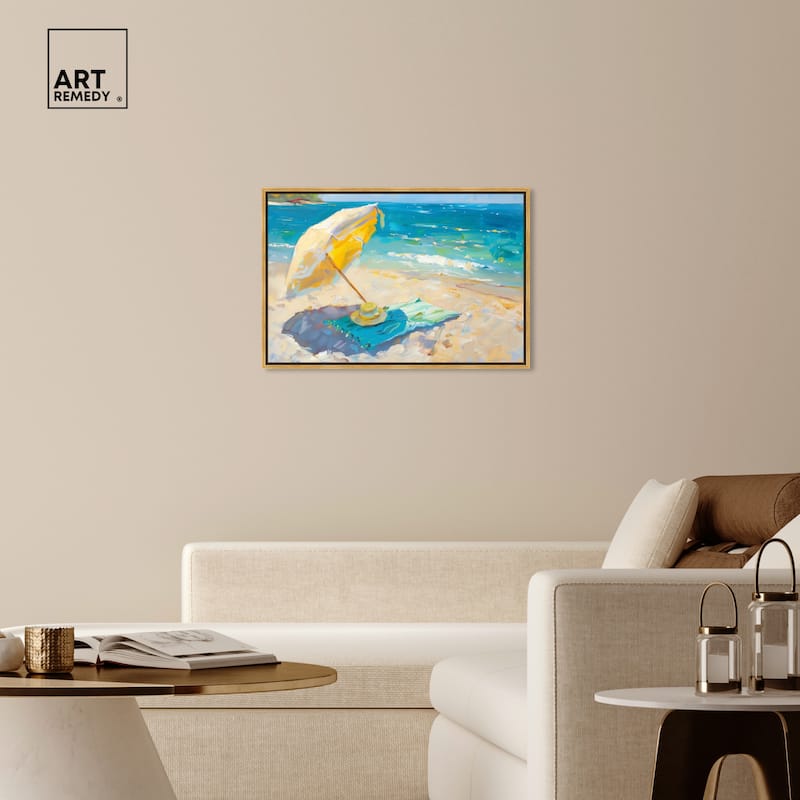 Art Remedy Morning Beach View Framed Colorful Coastal 1 Piece Canvas Wall Art