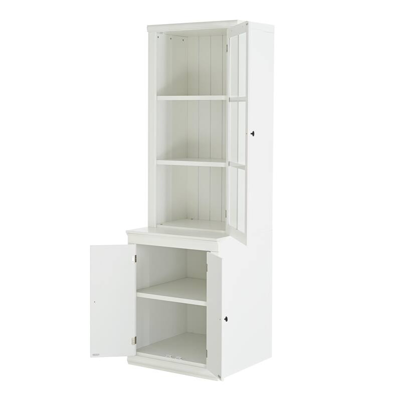75.25'' Tall Freestanding Pantry Cabinet with Glass Door & Lattice Window, Farmhouse Display Cabinets with Storage