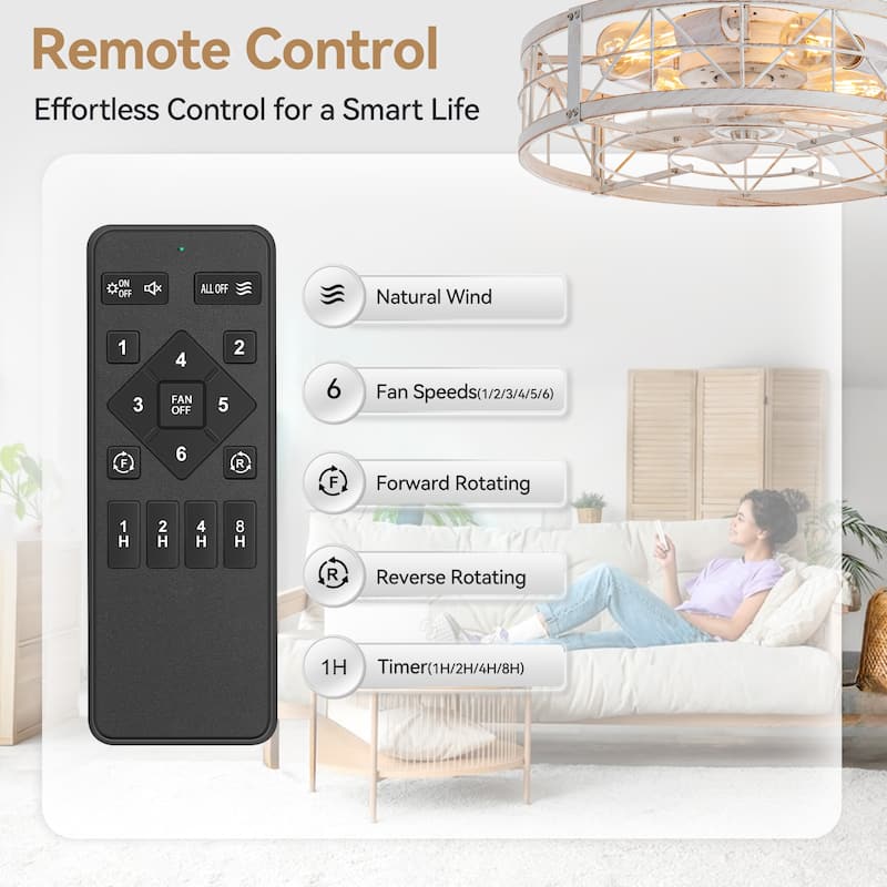 20" 7-Blade Flush Mount Caged Ceiling Fan with Light Remote