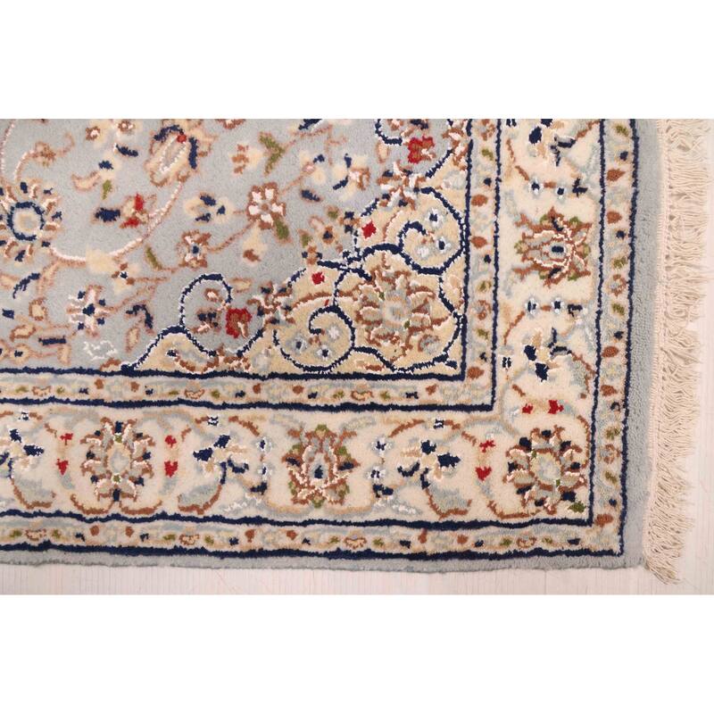 ECARPETGALLERY Hand-knotted Nain Light Denim Blue Silk, Wool Rug - 2'8 x 16'9