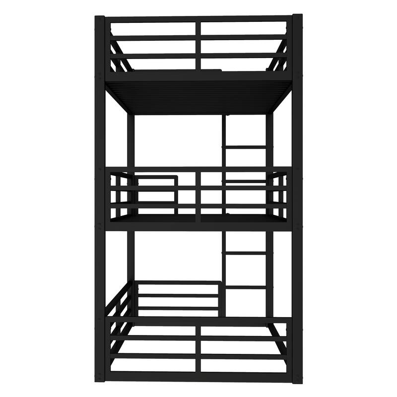Heavy Duty Metal Bunk Bed Frame, Triple Floor Bunk Bed, Metal Triple Bunk Bed Frame with Safety Guardrails