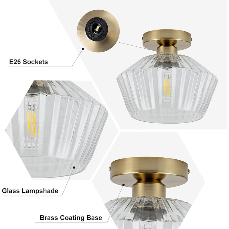 Led ceiling light brass+clear fixture light glass, metal hallway light
