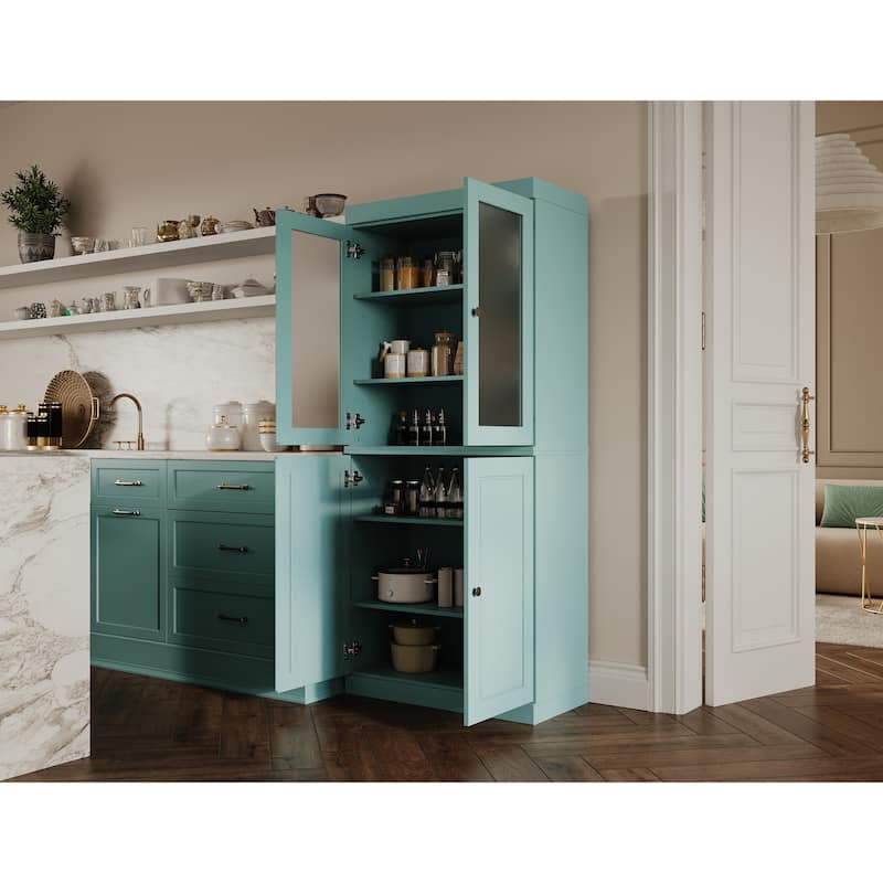 Palace Imports 100% Solid Wood Pantry Cabinet with Frosted, Clear Glass or Solid Doors and Adjustable Shelves