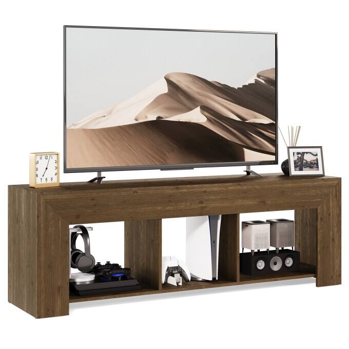 63-Inch Solid Wood TV Stand, Entertainment Center with Storage Shelf