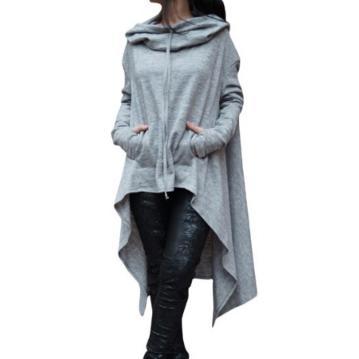 Shop Long Cloak Cape Coat Pockets Outerwear Pullovers Hooded Tops