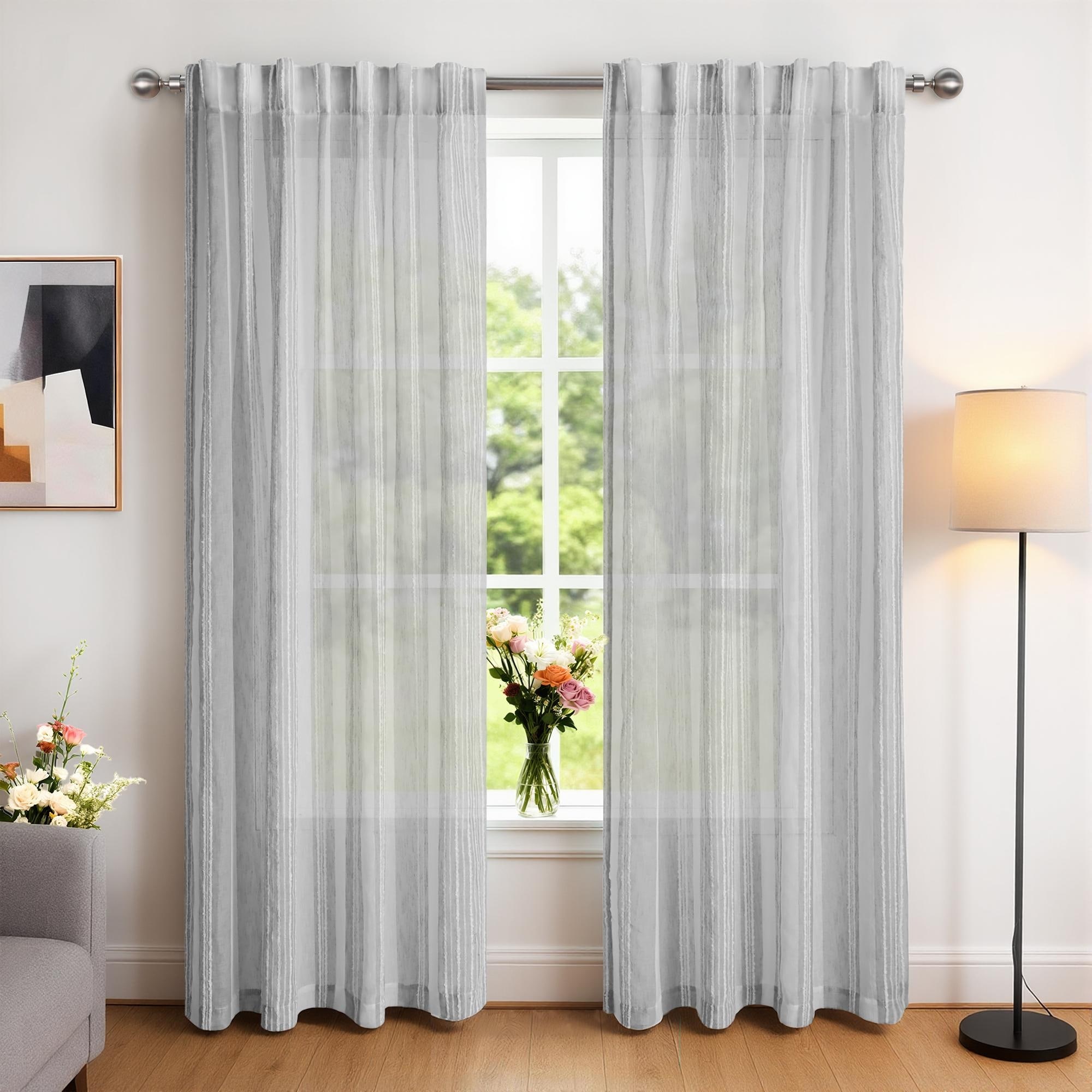 Boucle Vertical Stripe Light Filtering Back Tab Pair